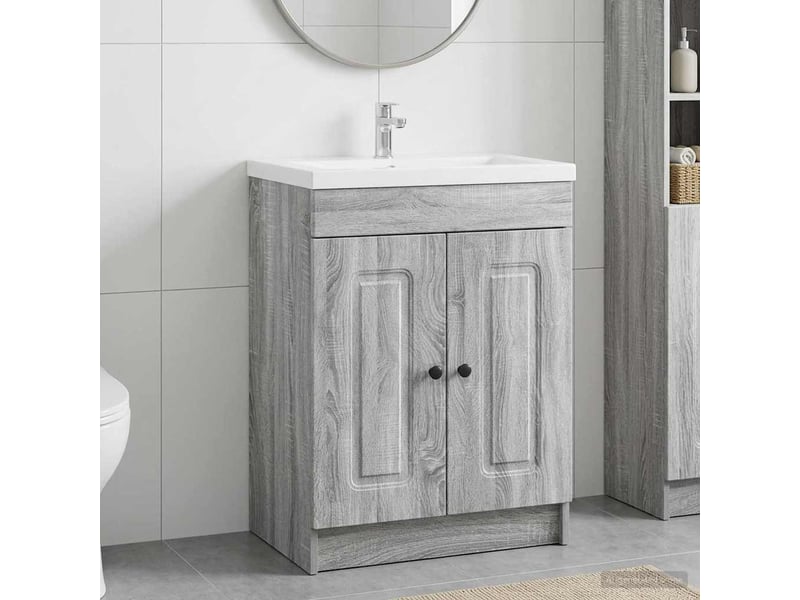 Armoire sous évier de salle de bain, meuble de rangement sonoma gris shl9691  - Conforama B