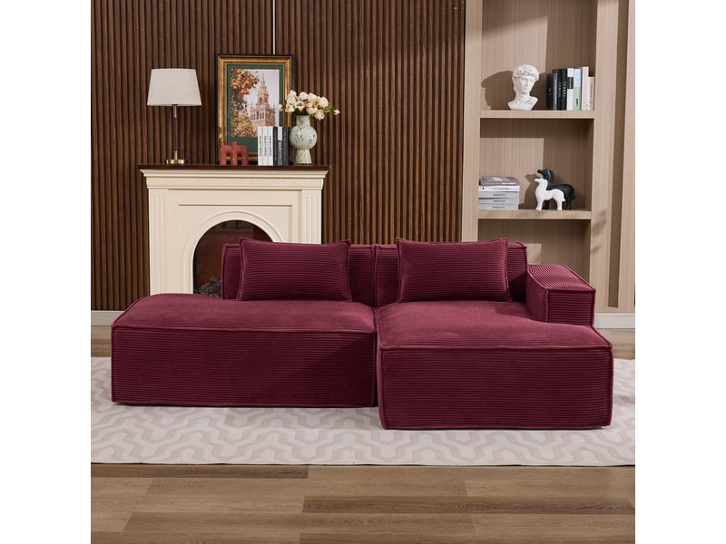 Canapé droit 3 places compact avec assise souple - lignes épurées, polyester rembourré rouge - 235 cm - Conforama B