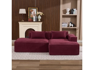 Canapé droit 3 places compact avec assise souple - lignes épurées, polyester rembourré rouge - 235 cm