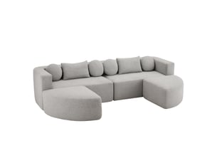 Canapé d'angle modulable en tissu chenille gris, canapé nuage sans montage avec fonction lit intégrée pour salon et chambre, 292x165x68 cm