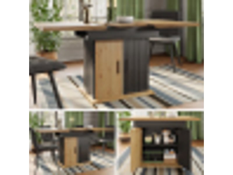 Table à manger extensible rectangulaire 110-140 x 80 cm, mdf, noir et bois naturel, avec rangement - Conforama D