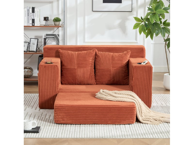  Canapé-lit 2 places 133x151x64 cm convertible orange sans matelas  - Conforama C