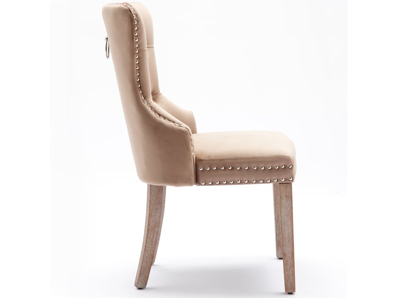  Lot de 2 chaises de salle à manger en velours café clair, pieds en bois massif PP305054AAB - Conforama B
