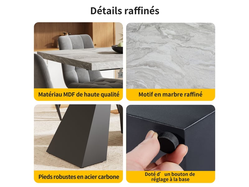  Table à manger extensible noir et gris, rangement, effet marbre, design moderne, confort, solide - mdf et métal - 159x74x77cm  - Conforama B