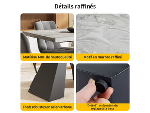 Table à manger extensible noir et gris, rangement, effet marbre, design moderne, confort, solide - mdf et métal - 159x74x77cm