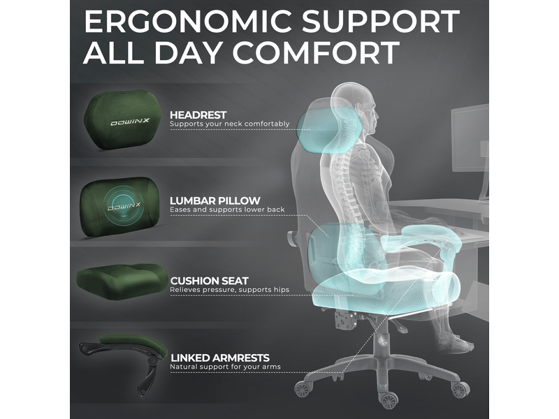  Fauteuil gaming ergonomique – massage – velours – assise épaisse – repose-pieds – accoudoirs – dossier inclinable jusqu’à 160° – vert  - Conforama D