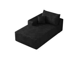 Canapé convertible 1 place réversible avec méridienne sans montage en velours côtelé noir, 175 × 95 × 83 cm