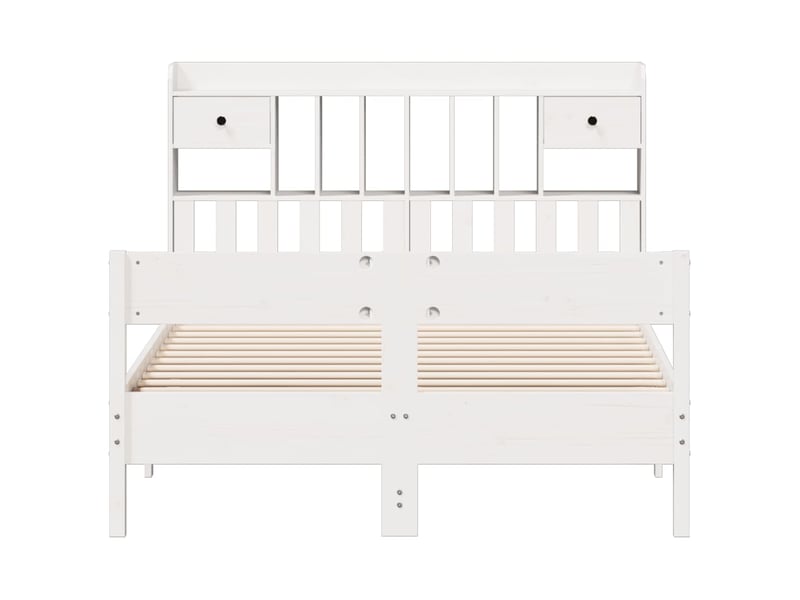  Lit double- lit adulte -  lit bibliothèque sans matelas blanc 160x200 cm bois pin massif  - Conforama C