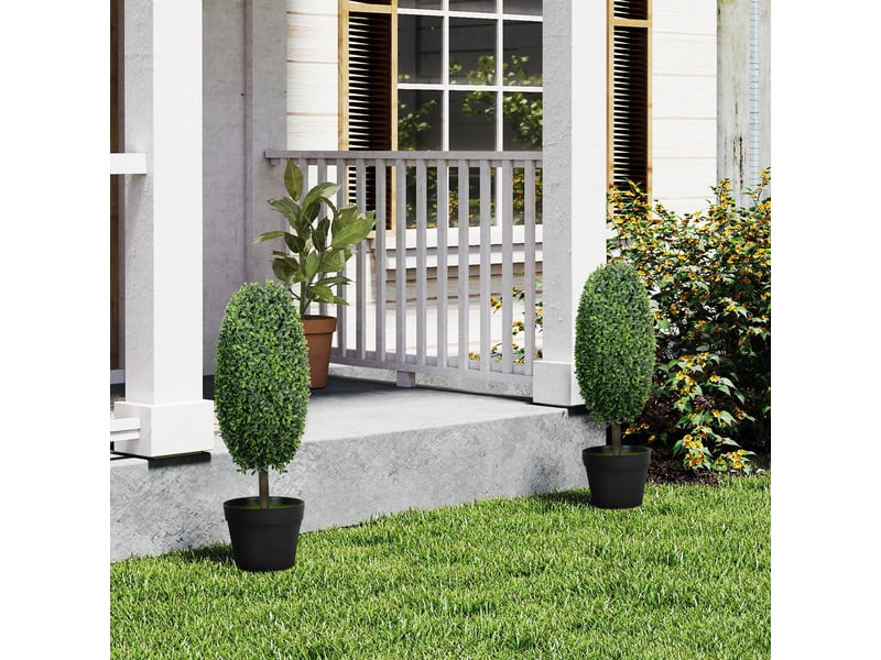  Lot de 2 plantes artificielles, arbres artificiels résistants aux uv en pots, plastique, ciment, vert  - Conforama C