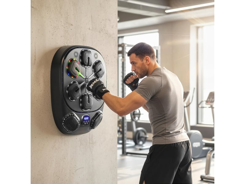  Machine de boxe musicale murale avec 9 modes, lumières led et connexion bluetooth, 61 x 48 x 11 cm, noire  - Conforama C