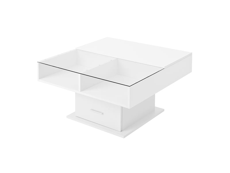  Table basse relevable avec 1 tiroir et 1 niche ouverte et led, hauteur réglable, en panneau de particules, blanc - uvrion  - Conforama A