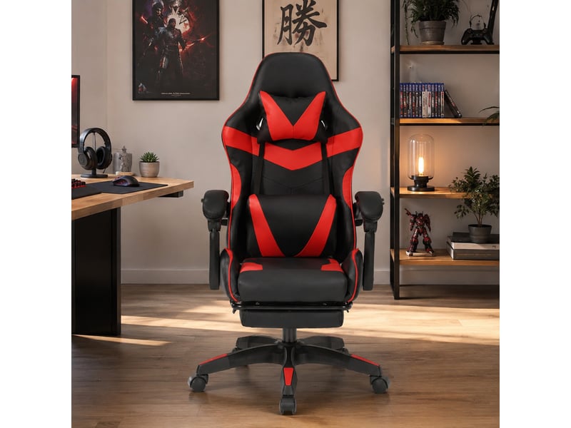  Chaise gaming de bureau ergonomique inclinable noir et rouge akron  - Conforama D