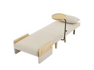 Fauteuil convertible 3-en-1 beige en tissu, tablette en bois orientable et dossier réglable sur 6 positions