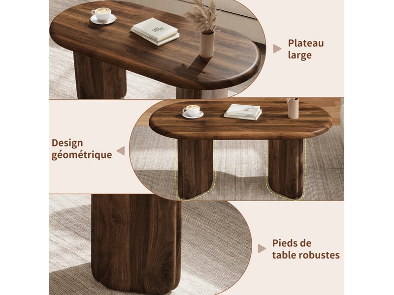  Table basse ovale 99x50x40 cm en mdf coloris noyer  - Conforama E