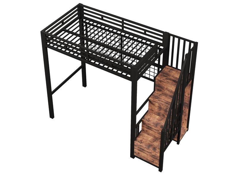  Lit mezzanine noir 90 × 200 cm en métal, armoire, led 7 couleurs et échelle rangement  - Conforama D
