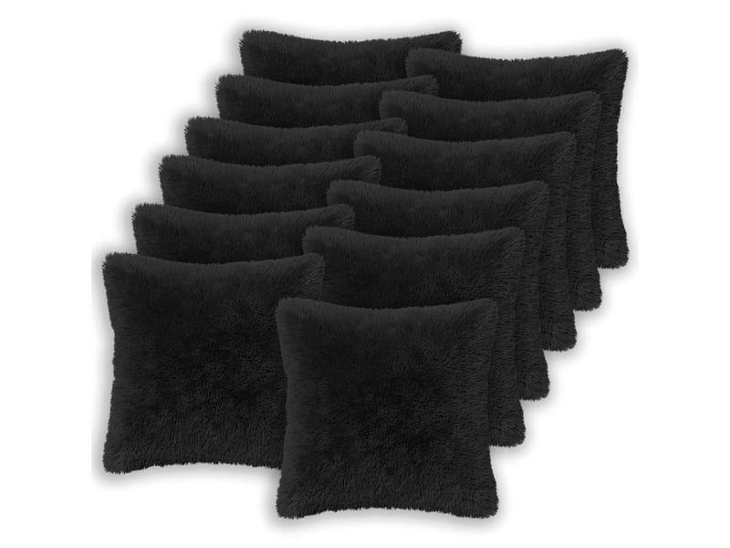  Lot de 2 coussins avec oreiller, coussins décoratifs heerlen noir fleece pv cf50517  - Conforama A