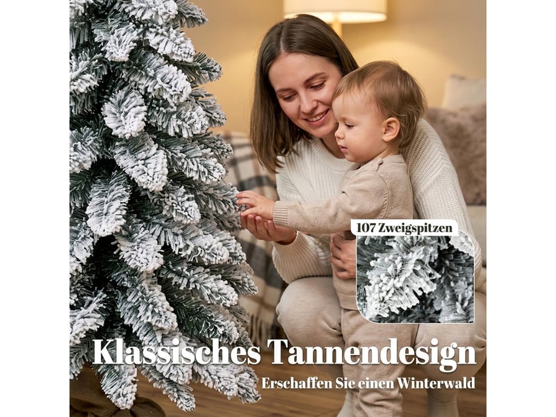  Sapin de noël artificiel, 90 cm (3 pi), sapin élancé en forme de crayon avec 107 extrémités de branches, base en jute, blanc  - Conforama E