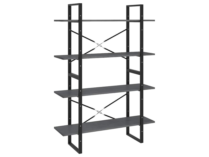  Bibliothèque à 4 niveaux, armoire à livres gris 100x30x140 cm bois de pin massif  - Conforama A