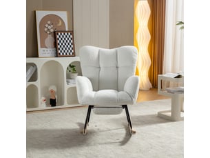 Fauteuil à bascule rembourré en tissu teddy avec repose-pieds escamotable, blanc