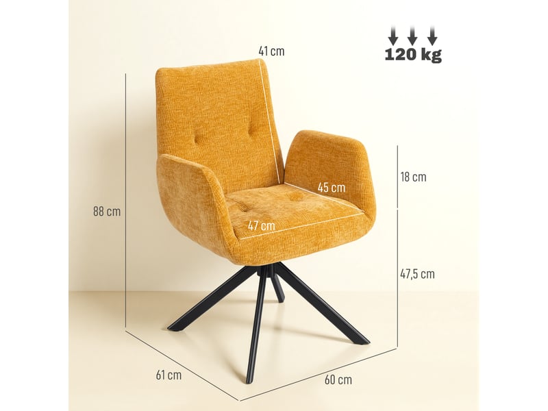  Fauteuil pivotant à 360° en tissu laine et lin jaune 60 x 61 x 88 cm  - Conforama C