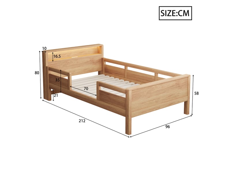  Lit simple 90x200cm coloris naturel led bois massif lit enfant naturel - Conforama C