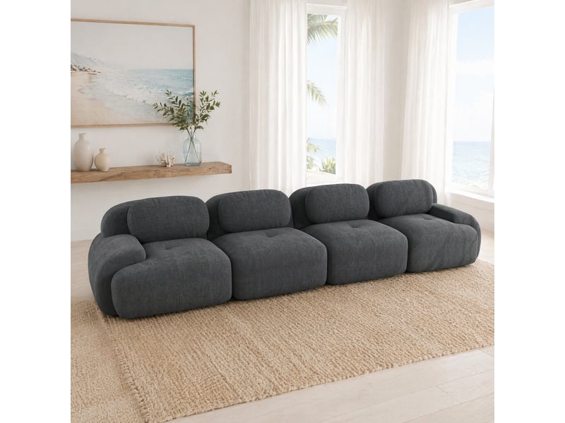 Canapé modulable modenvie 4 places sans cadre en velours côtelé gris 388 x 103 x 70 cm - Conforama E