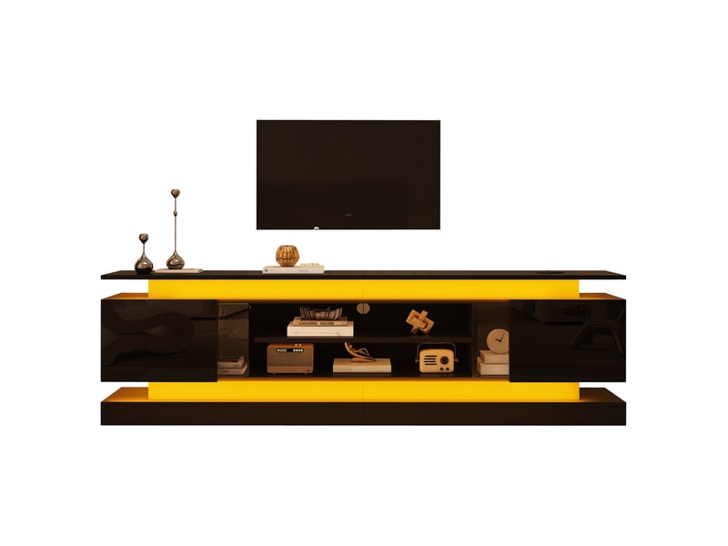Meuble tv avec led et 2 portes, noir brillant, 180x35x60 cm - Conforama A