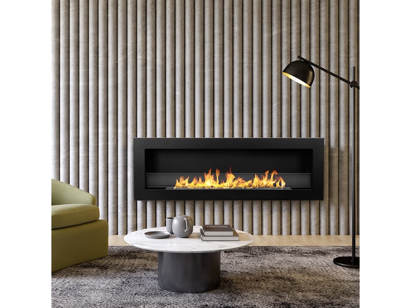 Livorno 120 - cheminée à bioéthanol murale ou encastrable 120 x 40 x 15 cm avec brûleur de 1,25 l en acier noir  - Conforama B