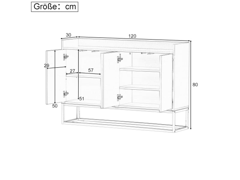  Buffet salon design minimaliste noir, 4 portes grifflos, meuble de rangement polyvalent pour séjour et cuisine  - Conforama D