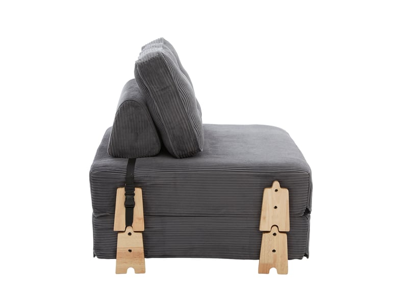 Fauteuil convertible scandinave gris en velours côtelé, pieds en bois - Conforama E