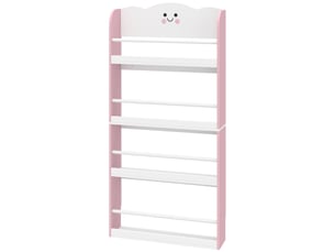 Bibliothèque murale pour enfant, rangement livre enfant 4 niveaux en thème barbe à papa, 60x12x108cm, rose
