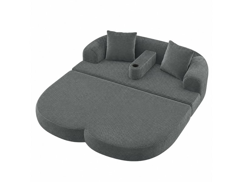 Canapé de sol pliable 2 places, 184x176x47 cm, canapé lounge 2-en-1 sans montage, accoudoir amovible avec porte-gobelet, velours côtelé gris - Conforama A