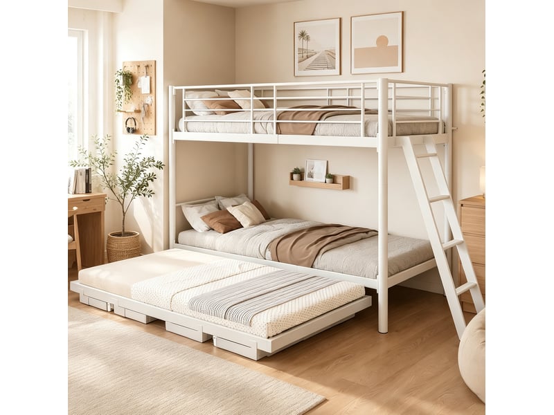 Lit superposé avec couchage inférieur extensible 90x200 cm blanc evryae - Conforama D