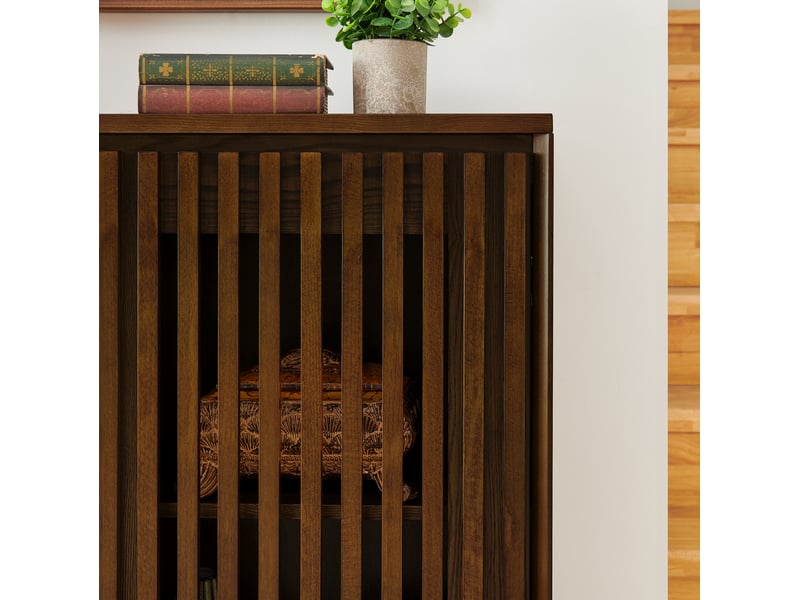  Buffet vintage 99x23,5x82,6 cm en mdf et bois de noyer avec rangement et ouvertures pour prises 4071258392007 - Conforama E