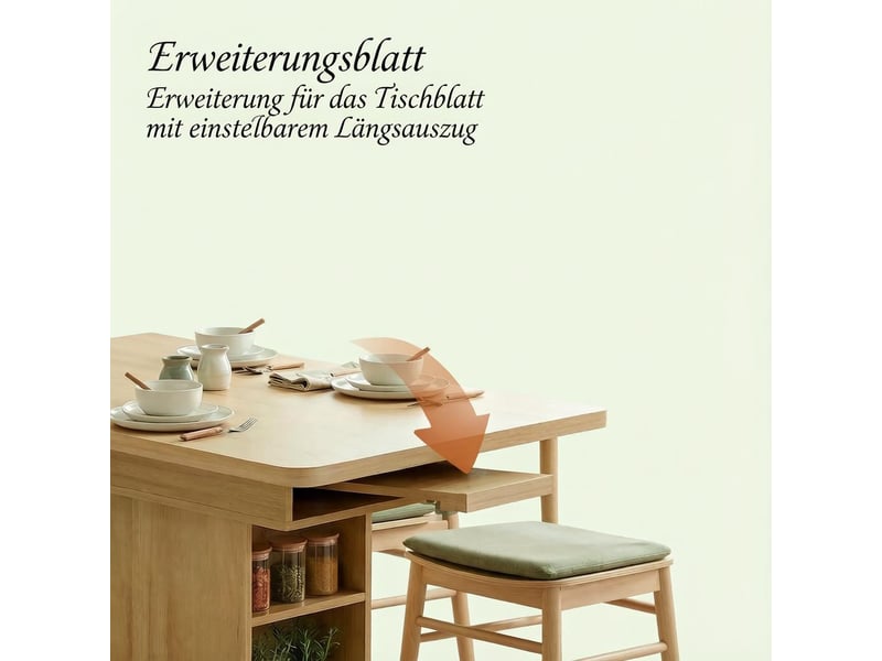  Table à manger extensible,110-130x70x75 cm,avec 6 étagères,mdf,effet bois  - Conforama E