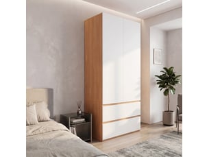 Armoire 90x50x200 cm avec 1 barre de penderie, 2 tiroirs et 2 portes, mdf et panneau de particules, blanc, chambre déco