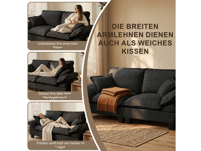  Canapé d’angle modulable 264x155x90 cm avec ottomane en chenille noir  - Conforama D