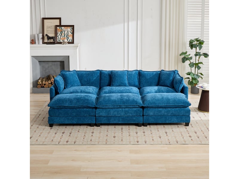  Canapé modulable cloud de5013 bleu 3 places en chenille, assise double confort  - Conforama B