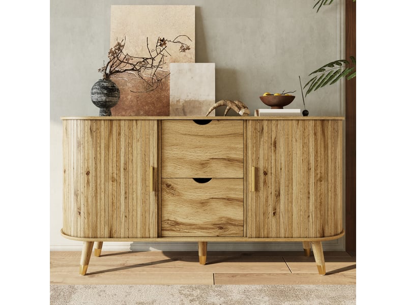  Buffet ulevr de rangement 140 x 40 x 79,5 cm, mdf aspect bois naturel, 2 tiroirs et étagères réglables  - Conforama B
