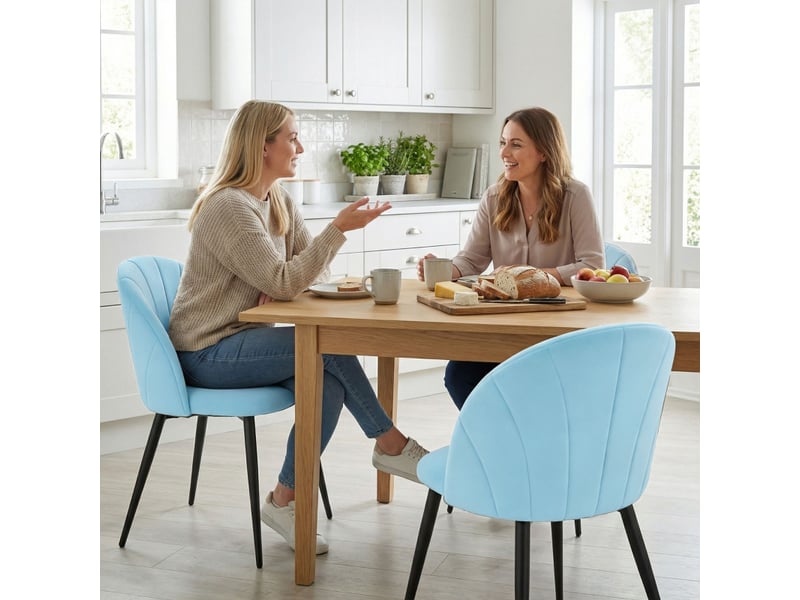  Talo chaises de salle à manger velours dossier coquillage bleu azur  - Conforama D