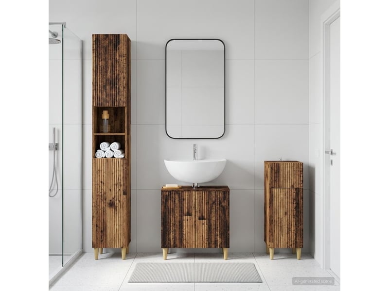 Ensemble de meuble de salle de bain 3 pièces arnhem bois ancien cf63315 - Conforama B