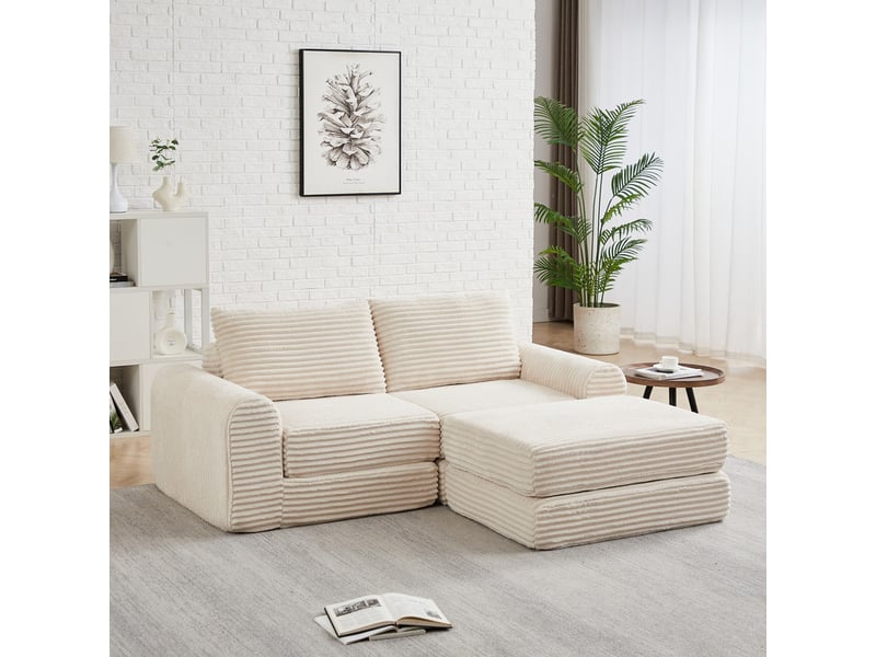  Canapé d'angle convertible ,2 places, avec deux coussins, accoudoirs carrés classiques,194x144x74cm,beige  - Conforama D