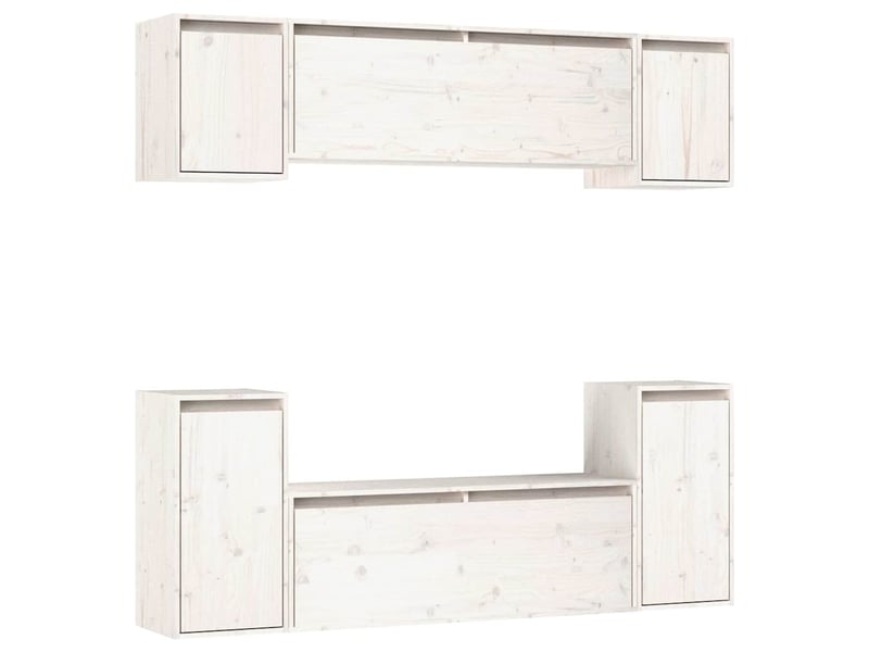  Lot de 6 meuble tv bas salon blanc bois massif de pin shl13147  - Conforama A