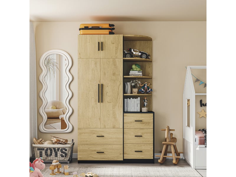 Lit mezzanine enfant en pin blanc 140 x 200 cm avec rangement, 4 étagères et plateau de bureau intégré - Conforama D