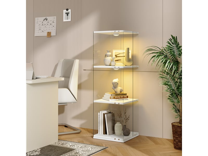 Vitrine en verre avec éclairage, rotation à 360°, conception à trois niveaux, en verre,blanc - Conforama E
