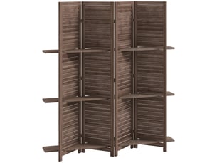 Paravent intérieur 4 panneaux 3 étagères pliables séparateur de pièce portes persiennes bois de paulownia wengé