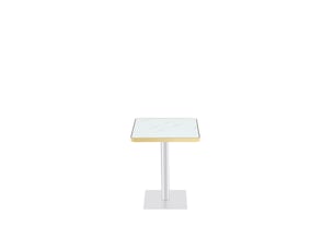 Table de salle à manger carrée pour 2 à 4 personnes avec piètement métal, effet marbre blanc, 60 × 60 × 74 cm