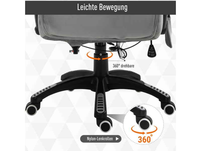  Chaise de bureau ergonomique grise avec massage, réglable en hauteur, roulettes pu, confort optimal  - Conforama E