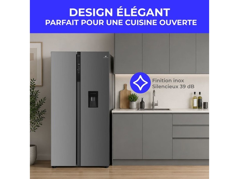  Refrigerateur americain gris 592 l total no frost avec distributeur d eau CERA592NFIXC - Conforama C