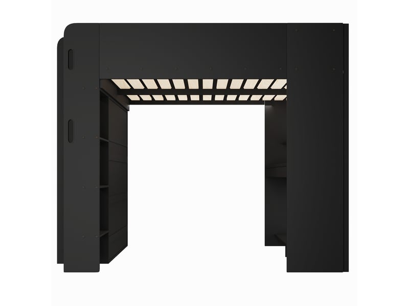  Lit mezzanine 140 × 200 cm 2 places avec bureau, armoire ouverte, rangements, led et usb, sans matelas, noir  - Conforama E